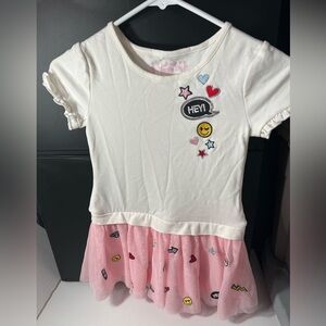 Flapdoodles Girls Pink and White emoji patch drop waist dress size 6x